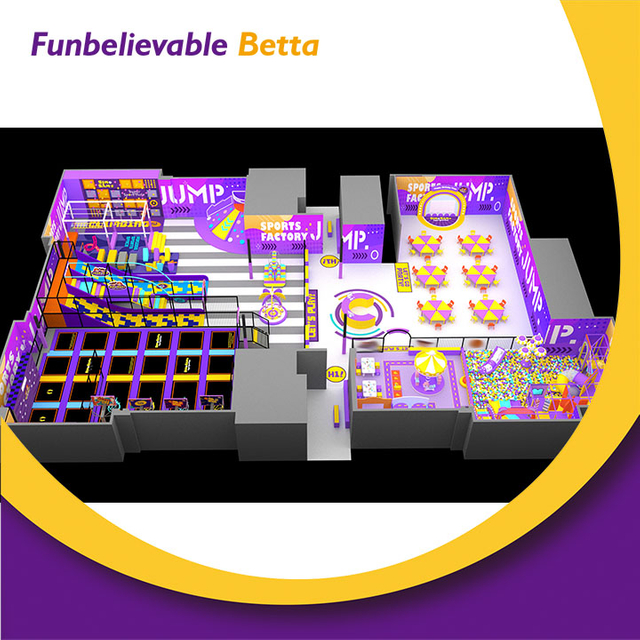 Bettaplay Equipo de juegos infantiles de interior para empresas de 760 m2 con parque de trampolines, tobog&aacute;n tipo donut y fabricaci&oacute;n de muros de escalada