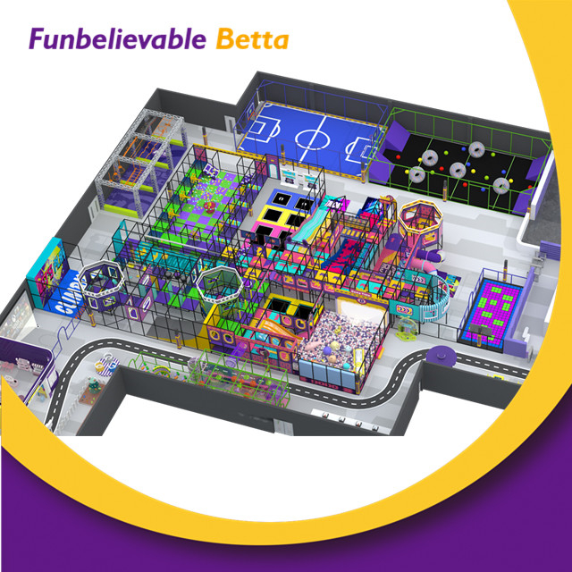Крытая игровая площадка Bettaplay площадью 3000 кв.м., интерактивное спортивное оборудование с двойной горкой