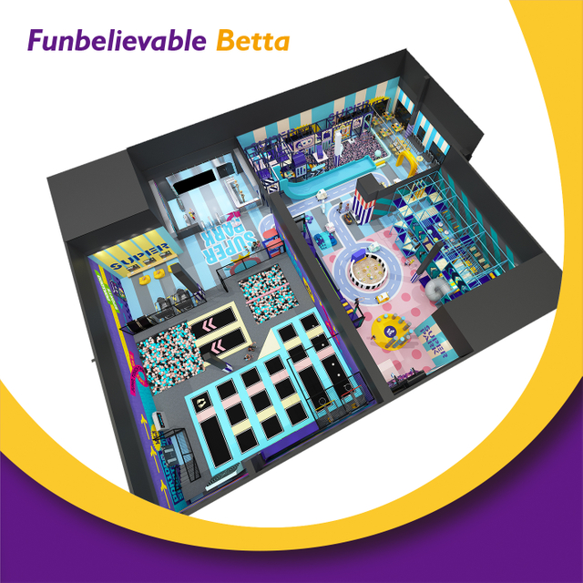 Bettaplay 770sqm معدات لعب داخلية ناعمة تجارية حديقة الترامبولين مع شرائح مجنونة وخط مغامرة الرمز البريدي للبيع