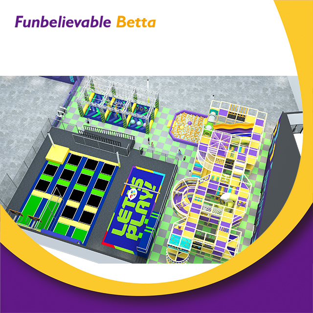 Bettaplay مخصص 1600SQM حديقة رياضية داخلية القفز الترامبولين لعب دورة النينجا باللون الأزرق والأخضر لجميع الأعمار