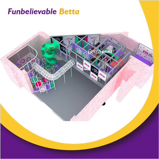Bettaplay New Design 40sqm Sweet Style Indoor And Outdoor Commercial Pink Soft Play Equipment Kids Indoor Playground for Children