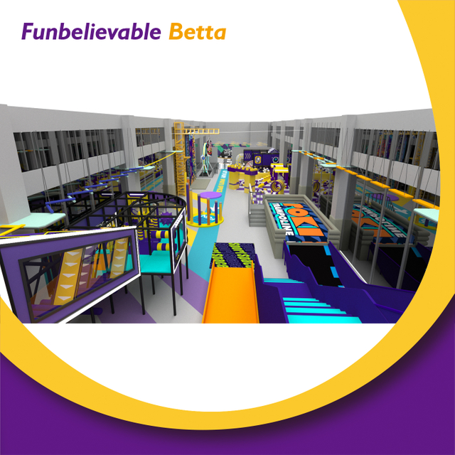 BetTaplay 1200m² Parque de trampolín en un gran parque inferior rectangular con toboganes y barriles de tobogan