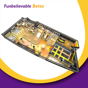 Bettaplay 650㎡ крытая детская мягкая игровая площадка с батутом Trumpet Slide и стенками для скалолазания 