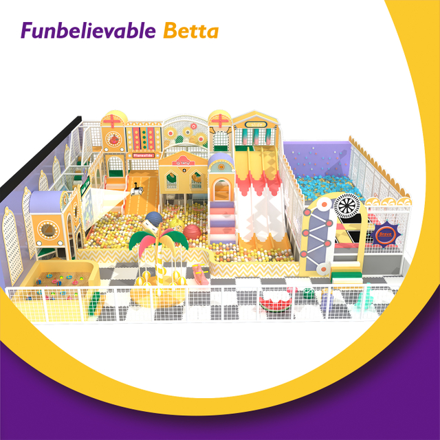 Bettaplay 195 SQM داخلي بلون الحلوى، تصميم آمن، حديقة ترامبولين ممتعة طفولية وشريحة ملونة لمنطقة لعب ممتعة في الملاهي