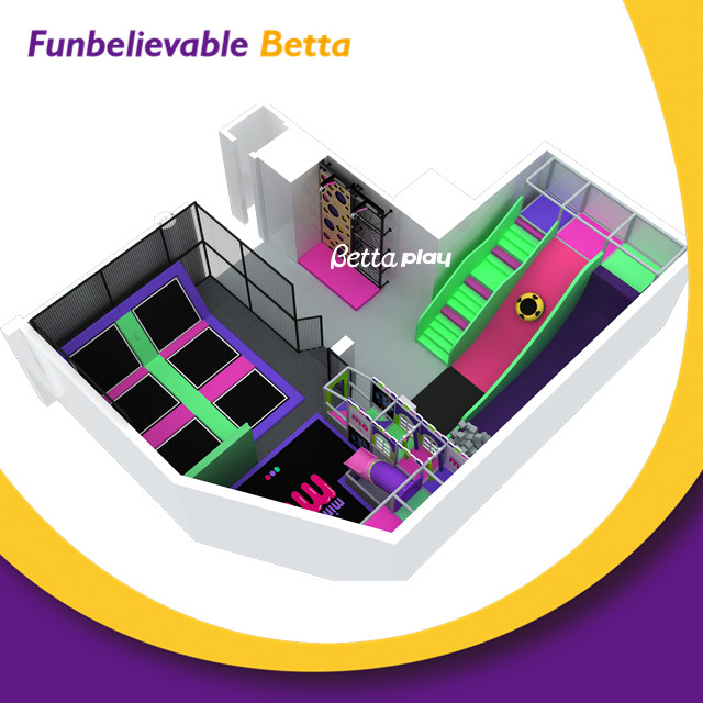Parque de trampolines de aventura comercial cubierto de la franquicia Bettaplay Pokiddo