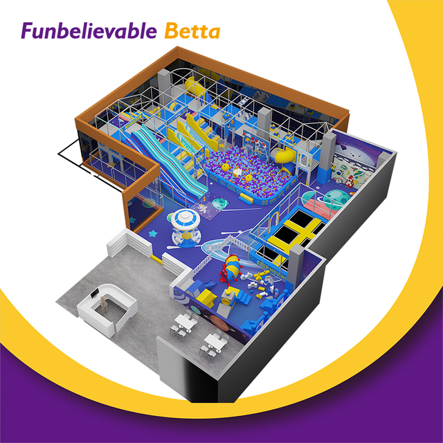 Bettaplay 325 m&sup2; Aire de jeux int&eacute;rieure sur le th&egrave;me des astronautes de l'espace commercial Ch&acirc;teau coquin de jeu doux pour enfants avec trampoline &agrave; fosse &agrave; balles toboggan