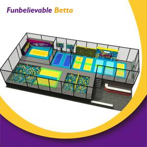 Bettaplay Equipo de parque de trampolines para juegos deportivos comerciales interiores interactivos para ni&ntilde;os de 250 m2 con piscina de esponja suave fabricante de trampolines