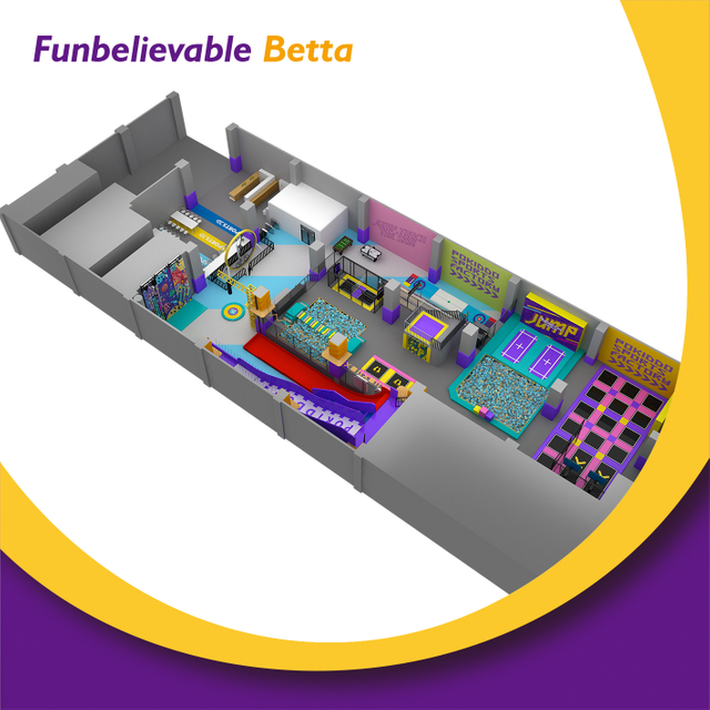 BETTAPLAY 1200M² موضوع الترامبولين مع معدات تسلية حبل صغيرة عالية التسلق لمول السوق