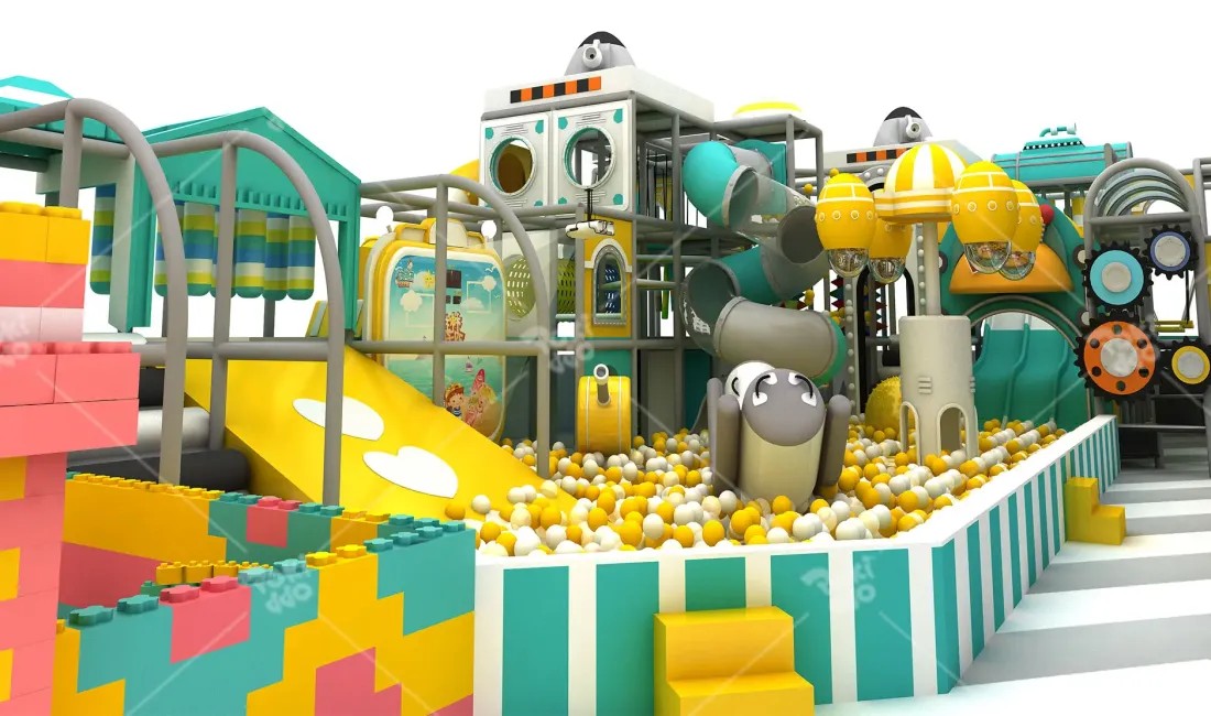 Estudio de caso del parque cubierto de trampolines Pokiddo, Arabia Saudita | Dise&ntilde;o de base de estudio de patio de juegos de 560㎡