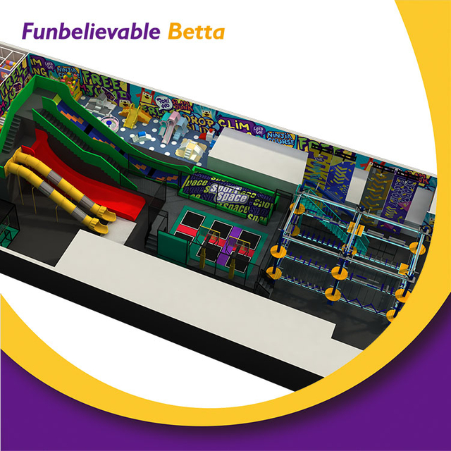 Centro de entretenimiento familiar interior de nuevo dise&ntilde;o Bettaplay de 650㎡ con muro de escalada en el parque de trampolines y campo Ninjia