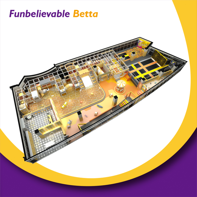 Parque infantil suave para ni&ntilde;os Bettaplay de 650㎡ con &aacute;rea de trampol&iacute;n Trumpet Slide y paredes para escalar 