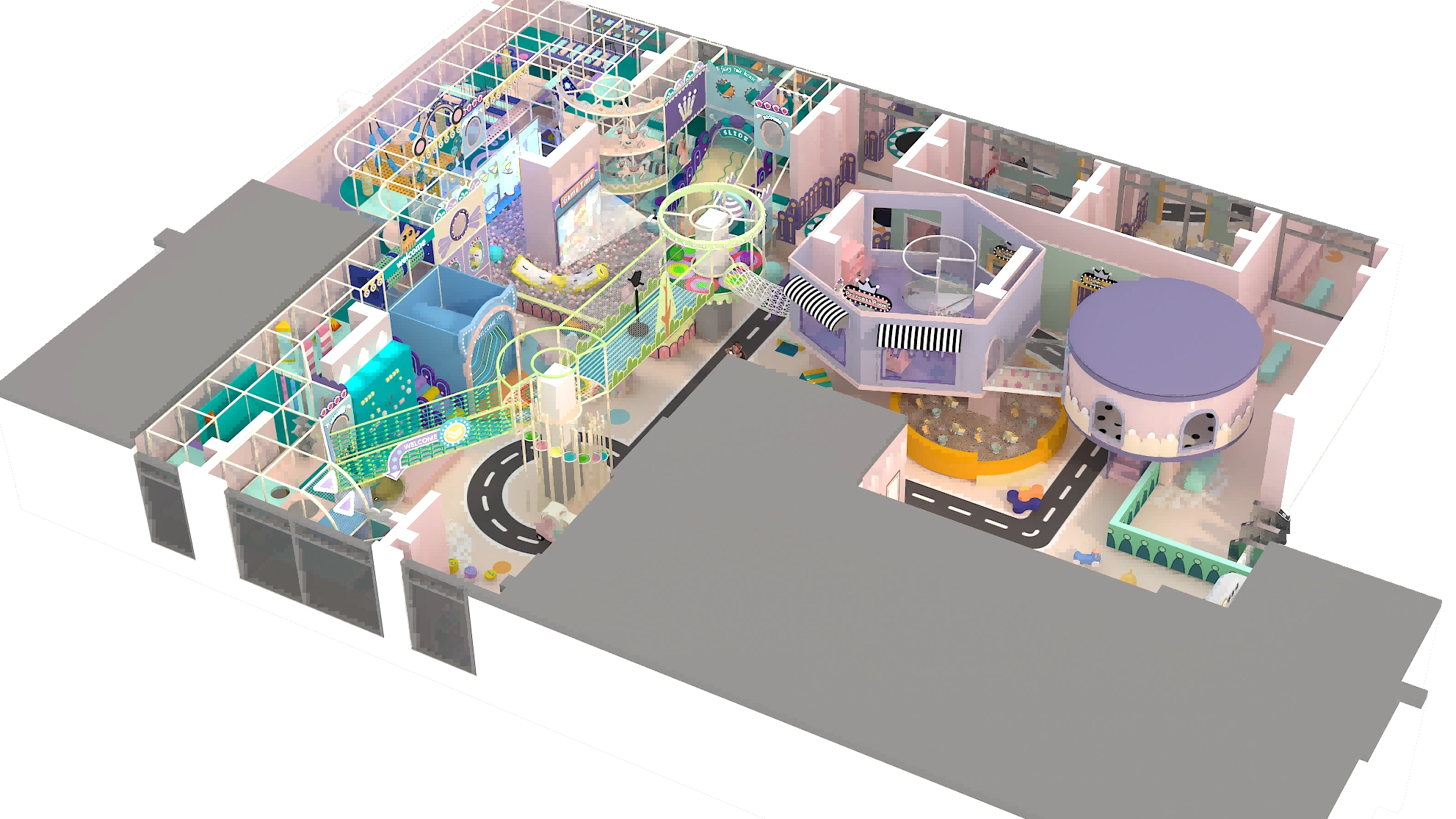 Пример дизайна Pokiddo: тематическая крытая игровая площадка площадью 800 кв. м в Синине